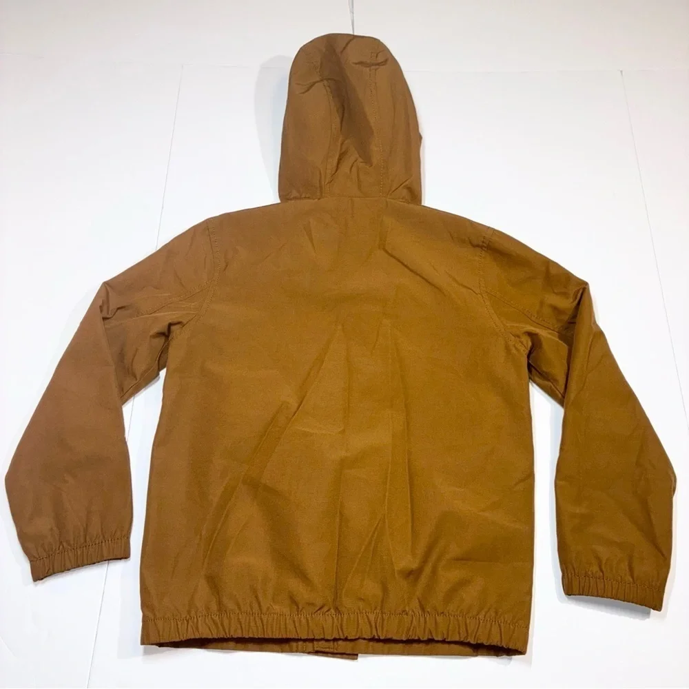Old Navy Brown Rain Jacket Boys Small (4-6) Utility Snaps Zipper Hood Pockets